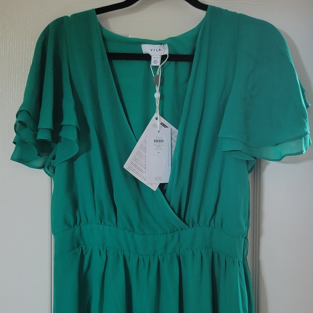 NWT V-Neck Maxi Dress - Pepper Green EU 40 Classic Vintage Inspired Feminine